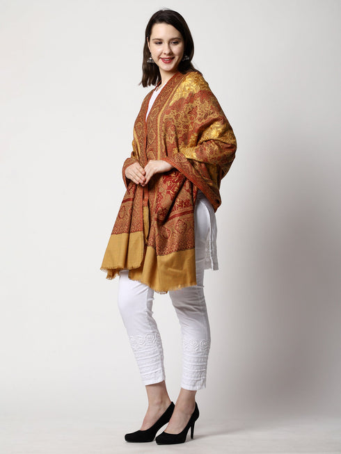 Women's Aari Embroidery Jammawar Wool Shawl